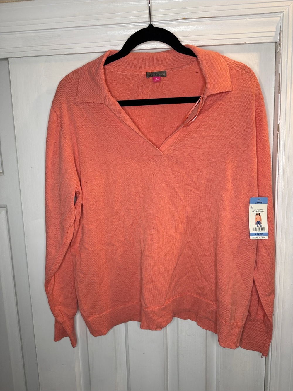 Vince Camuto Coral V-Neck Polo Sweater - Women